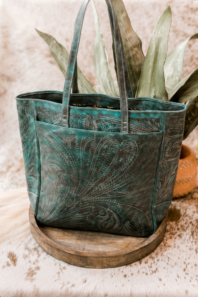 Hattie Tooled Leather Tote Bag [Turquoise] ✙PREORDER closes 2/27✙