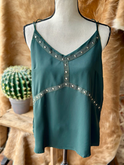 Helga Studded Green Tank Top – bold western fashion statement with an edgy twist.