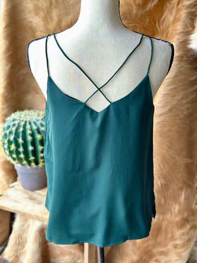 Helga Double Strap Tank Top in Green – studded western-style tank with a bold emerald hue.