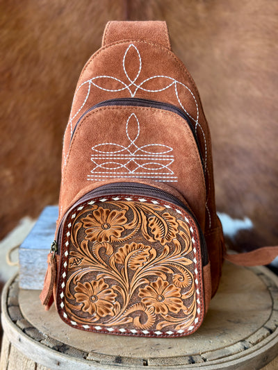 Western Fashion Backpack with Suede Leather and Functional Design.