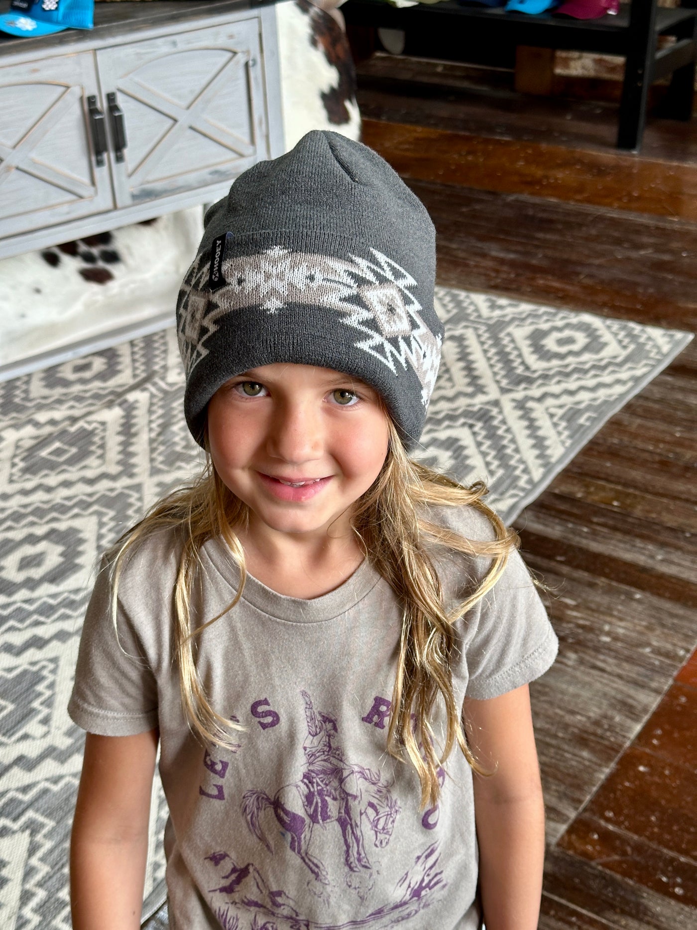 Top view of Hooey Beanie displaying its soft, 100% acrylic material and durable knit texture.