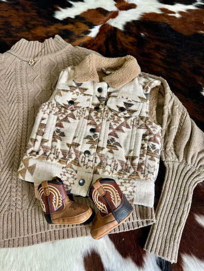 Coordinating Mommy-n-Me Aztec & Shearling vests by Hooey are now available at Broker Leather.