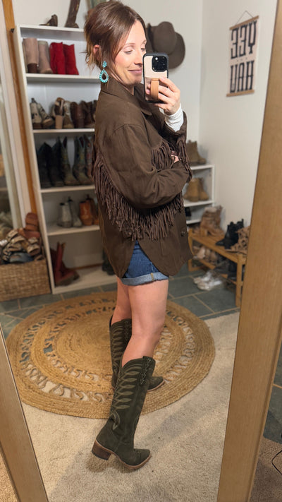 Tina Denim Fringe Jacket [Espresso]