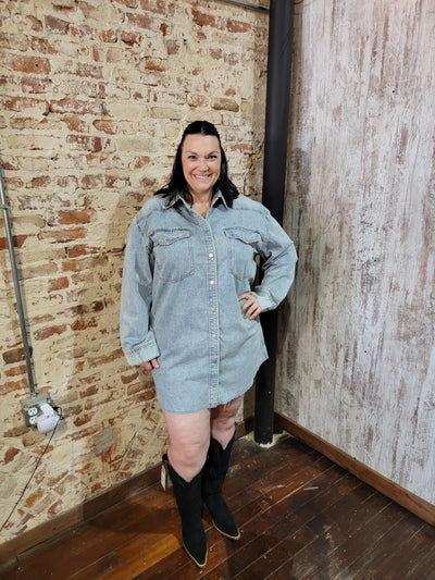 None For Me Denim Button Down Shirt Dress