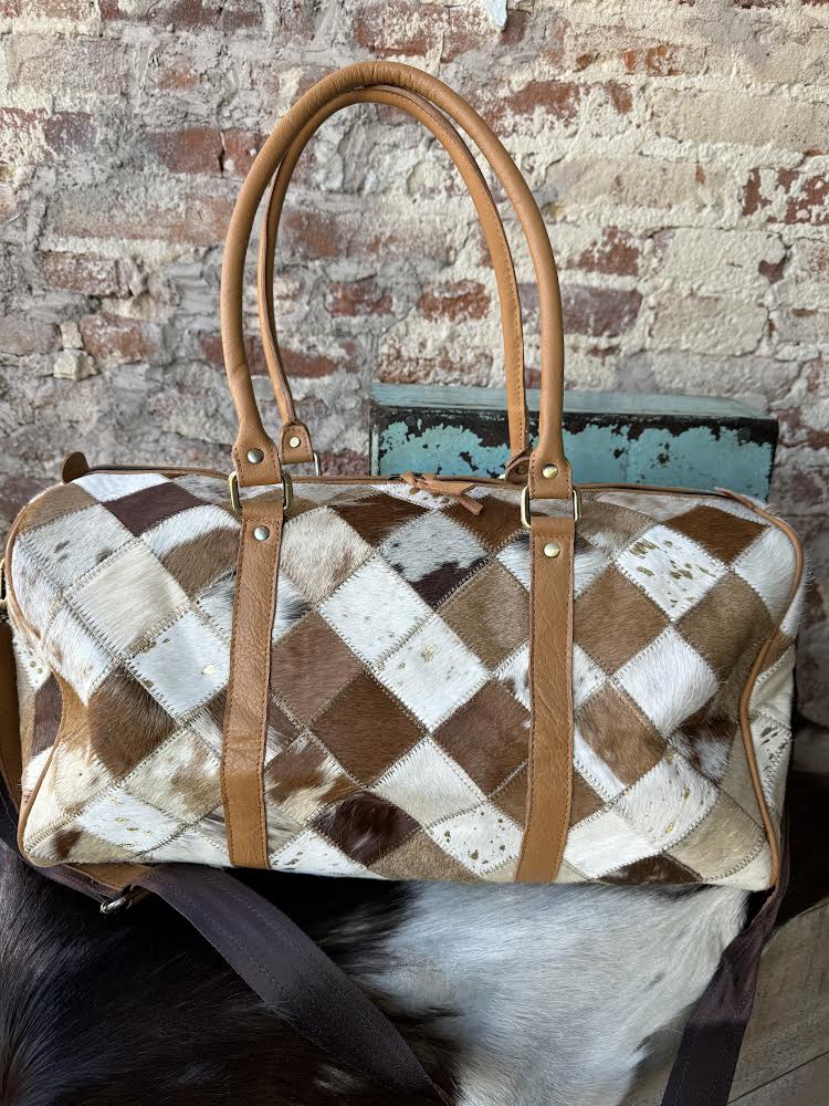 Cody Checkered Cowhide Duffel Bag