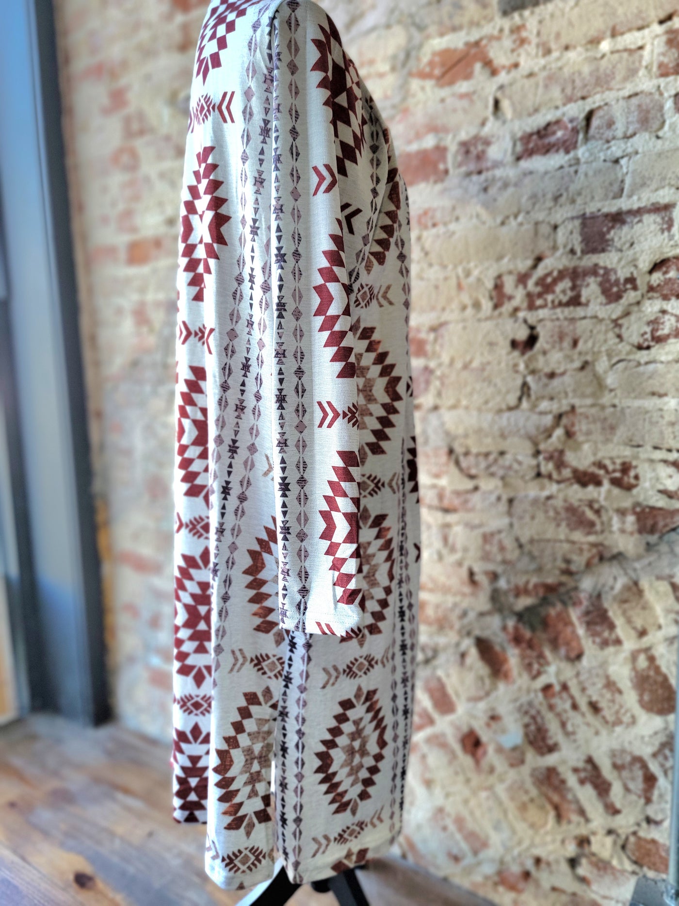 Muscadine Aztec Open Front Long Cardigan