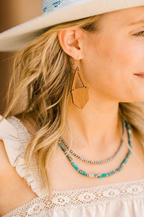Iris Leather Fringe Earrings [Camel]