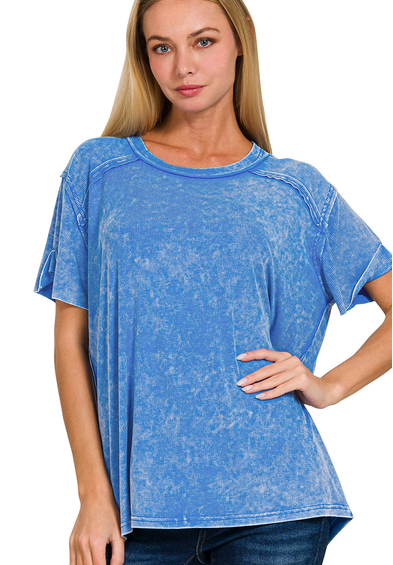 Everyday western chic outfit with oversized ocean blue knit top.