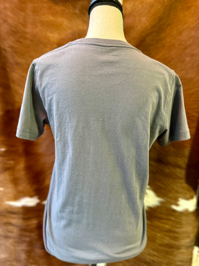 Reverse side of the Jenel Midwest Rodeo Graphic Tee is plain, shown on a mannequin.