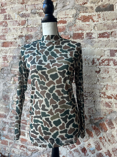 Jesse Camo Long Sleeve Mesh Top