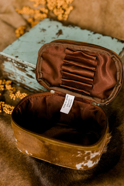 Jessica Cowhide Makeup Bag [Brown & White]