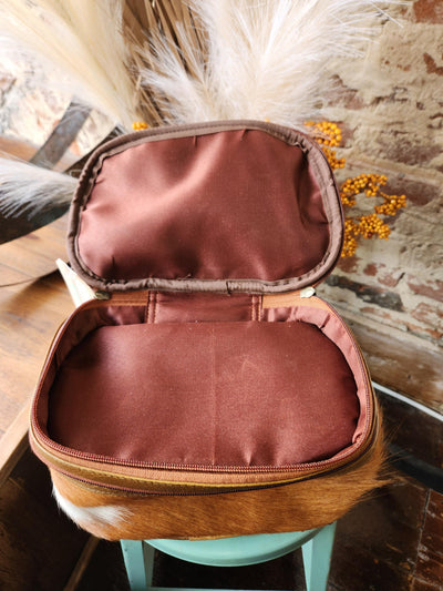 Jessica Cowhide Makeup Bag [Brown & White]