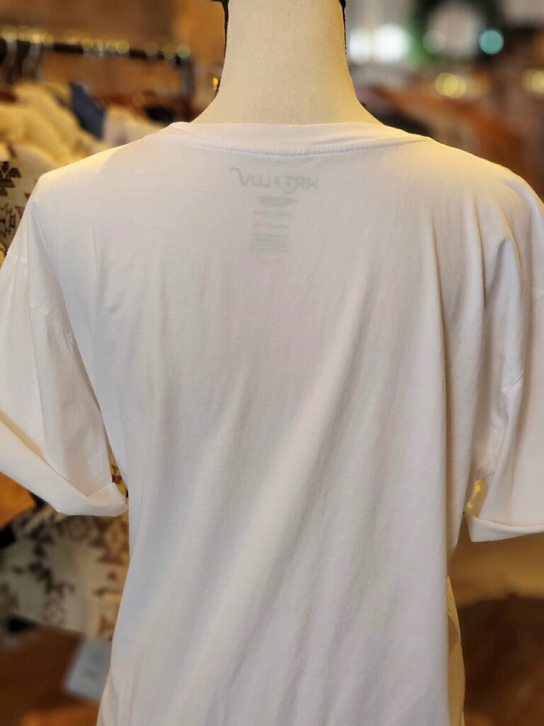 Back view of oversized Western graphic tee with a relaxed fit.