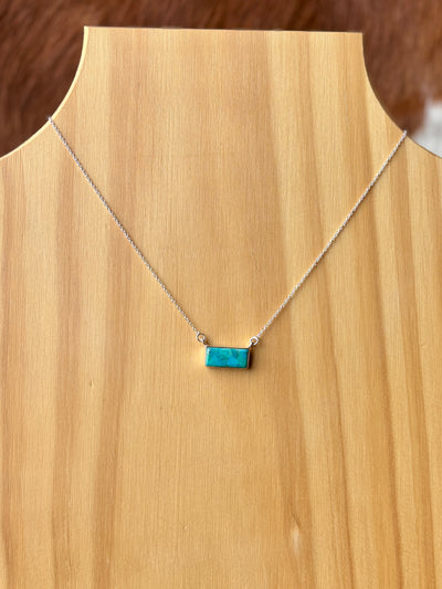 Kaela Authentic Turquoise Bar Necklace – Genuine Kingman Turquoise with Sterling Silver Chain