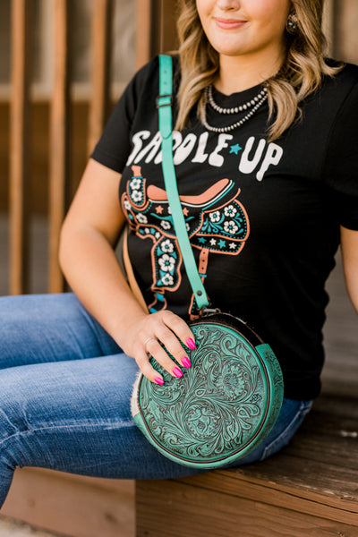 Kara Cowhide And Tooled Leather Canteen Bag