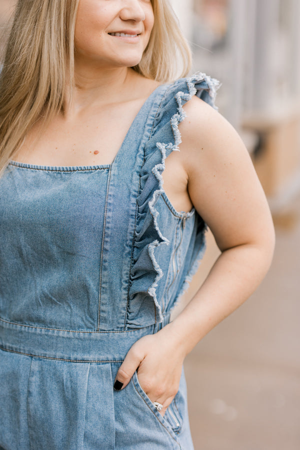 Karly Frayed Ruffle Denim Jumpsuit ✜ON SALE NOW✜