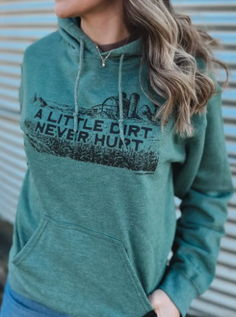 A woman modeling the Kaysen A Little Dirt Hoodie.