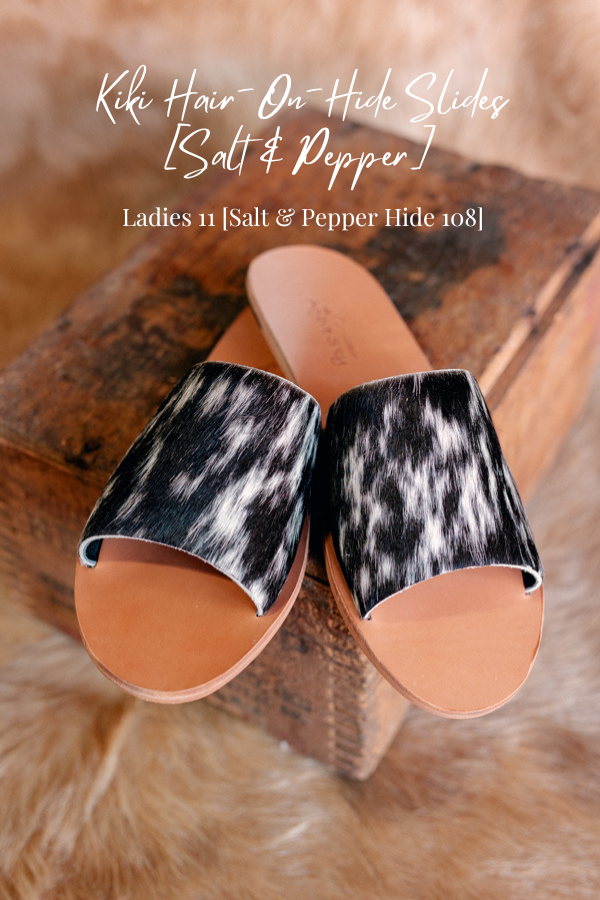 Kiki Hair-On-Hide Slides [Salt & Pepper] Slides ✜ON SALE NOW: 60% OFF✜