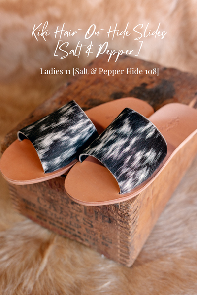 Kiki Hair-On-Hide Slides [Salt & Pepper] Slides ✜ON SALE NOW: 60% OFF✜