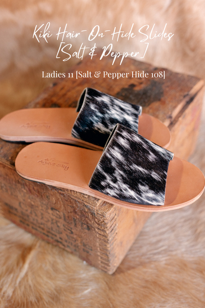 Kiki Hair-On-Hide Slides [Salt & Pepper] Slides ✜ON SALE NOW: 60% OFF✜