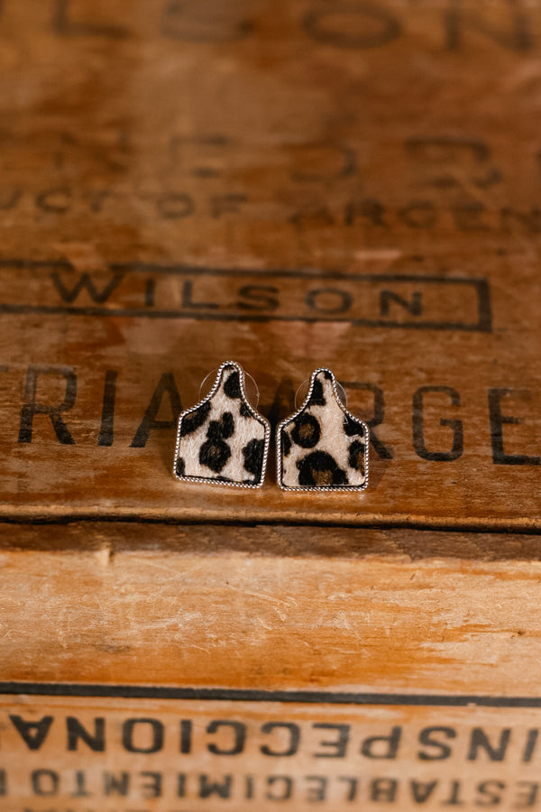 Kinsley Leopard Hair On Cattle Tag Earrings