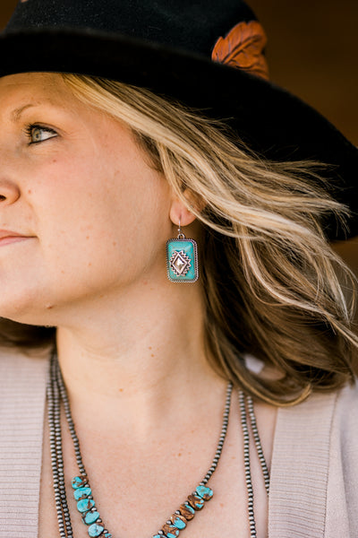 Lady May Aztec Stone Drop Earring (Turquoise)