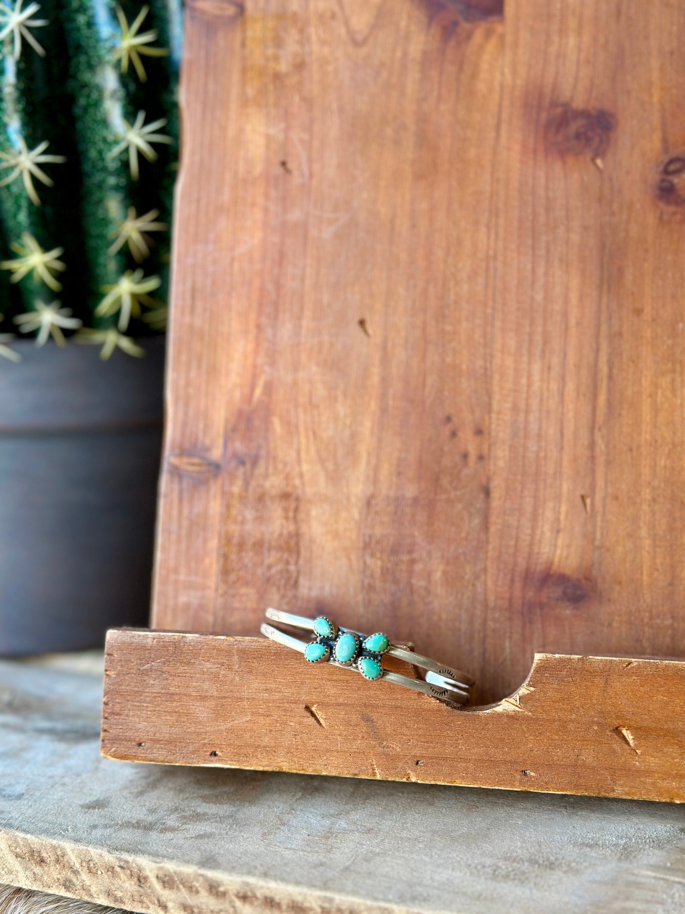 Langley Authentic Turquoise Cuff Bracelet with feminine turquoise cluster design, perfect for layering or standing alone.