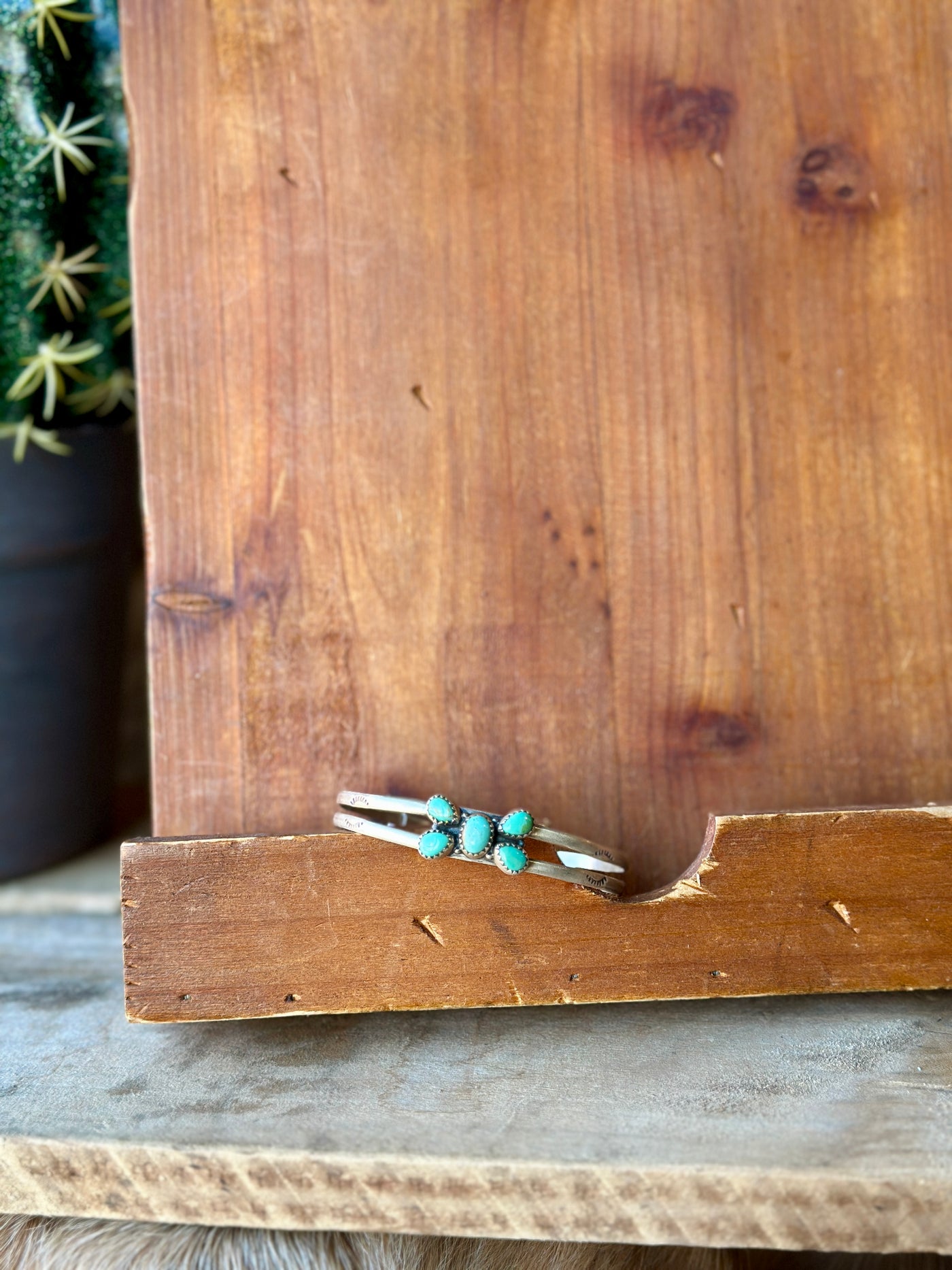 Langley Authentic Turquoise Cuff Bracelet handcrafted from sterling silver with a feminine turquoise cluster design.