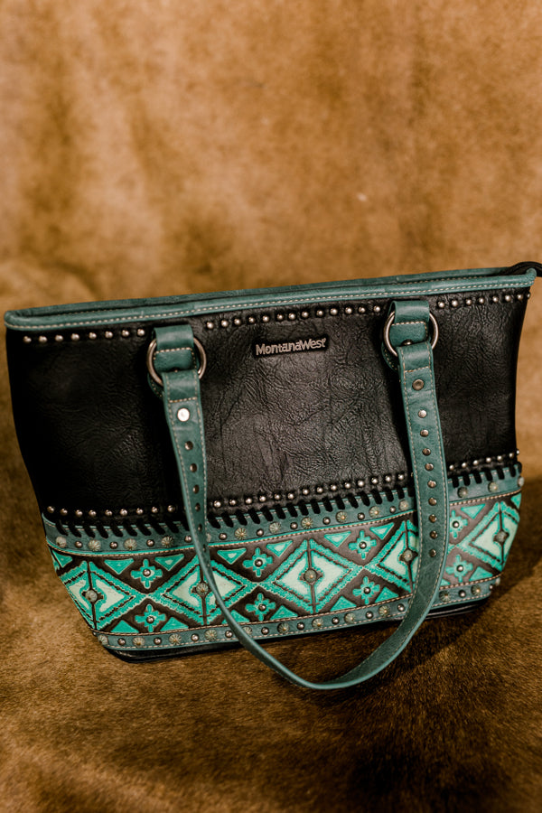 Lars Turquoise Aztec Tote Bag [Black] ✜ON SALE NOW | 40% OFF✜