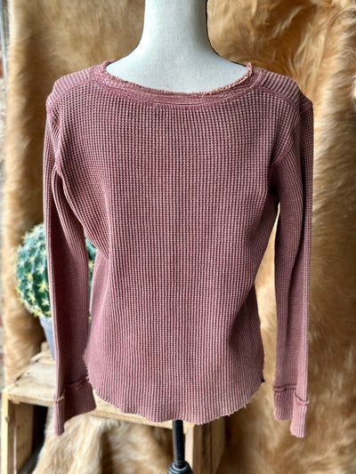 Vintage Red Lillian Waffle Knit Top – Timeless, Worn-In Look