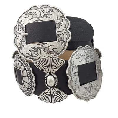 Lily Leather Concho Belt [Black]