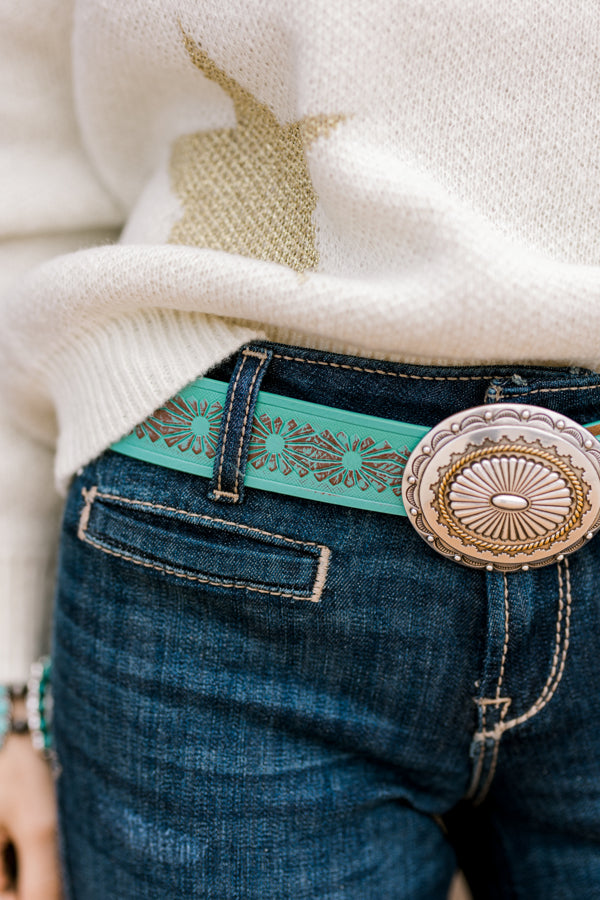 Lily Turquoise Tooled Leather Concho  Belt