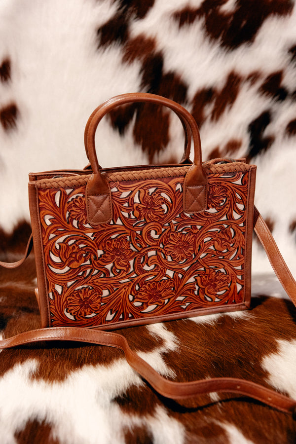 Lily Tooled Leather Crossbody Bag [Natural]