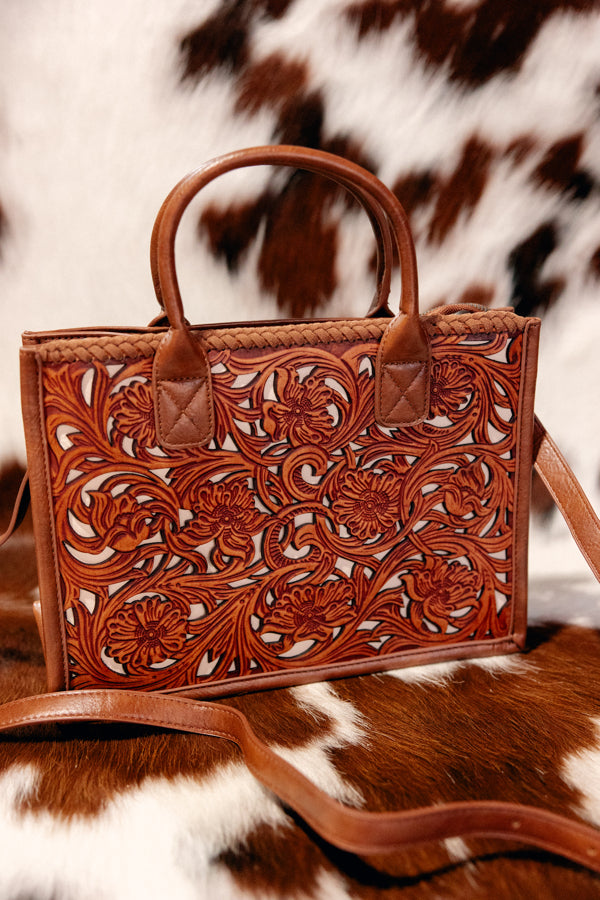 Lily Tooled Leather Crossbody Bag [Natural]