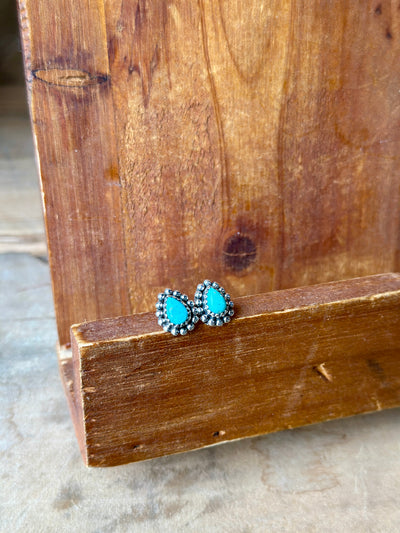 Close-up of Lindsay Turquoise Stud Earrings – Classic Western-Inspired Design