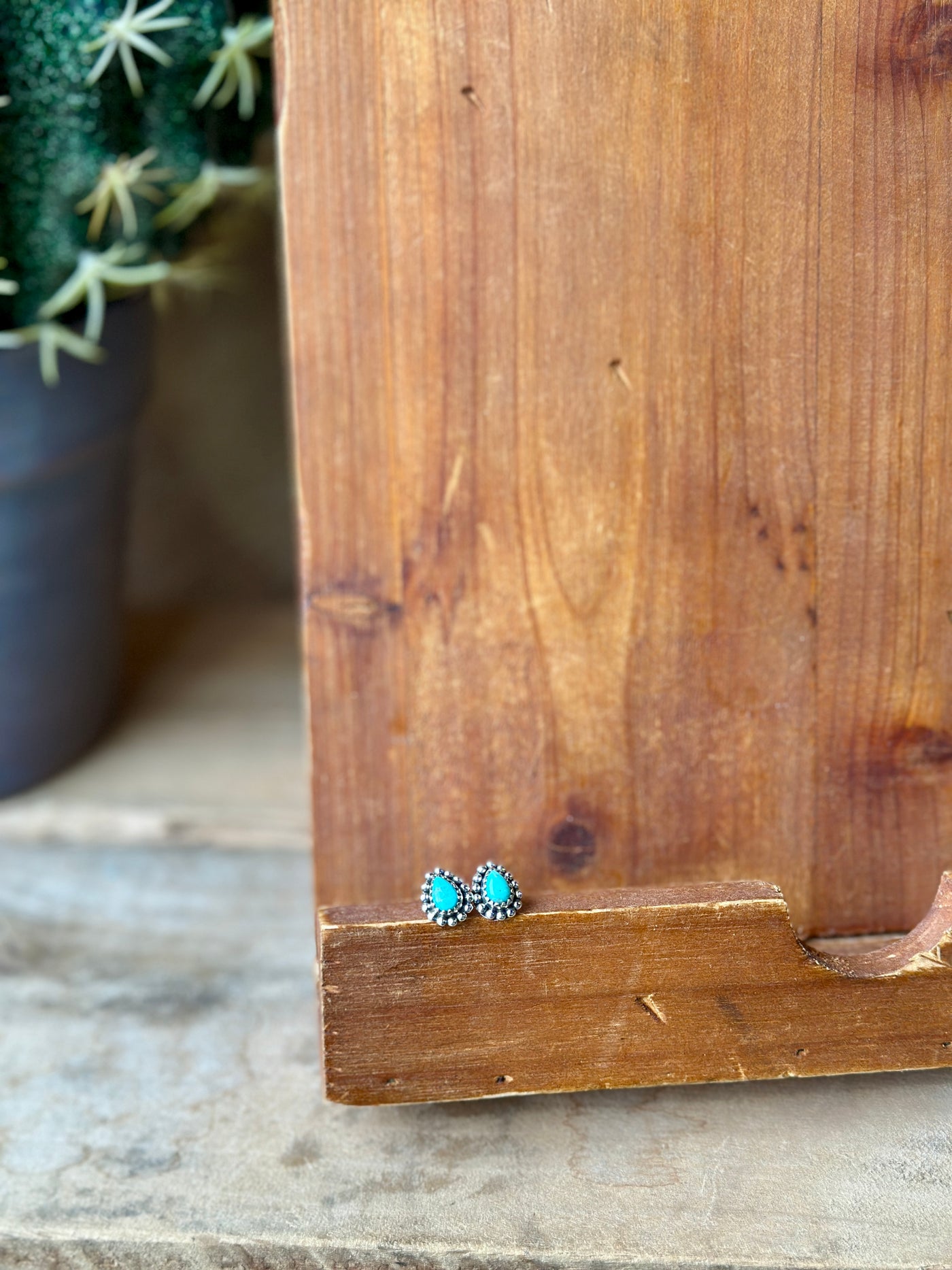 Lindsay Authentic Turquoise Stud Earrings – Genuine Turquoise with Sterling Silver Beaded Border