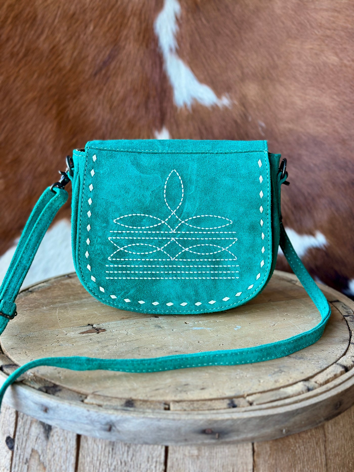 Lippy Suede Leather Top Flap Crossbody [Teal]