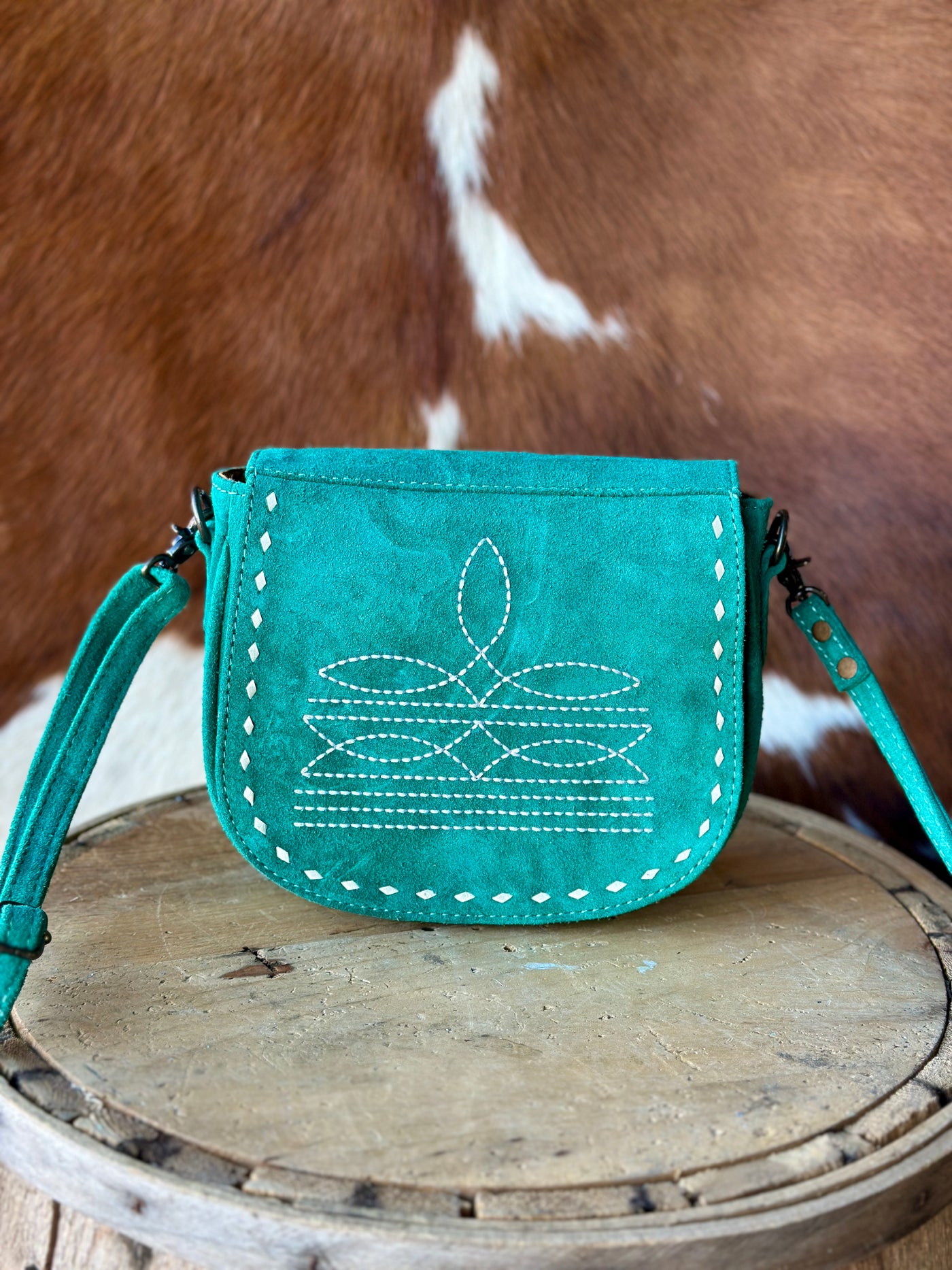 Lippy Suede Leather Top Flap Crossbody [Teal]