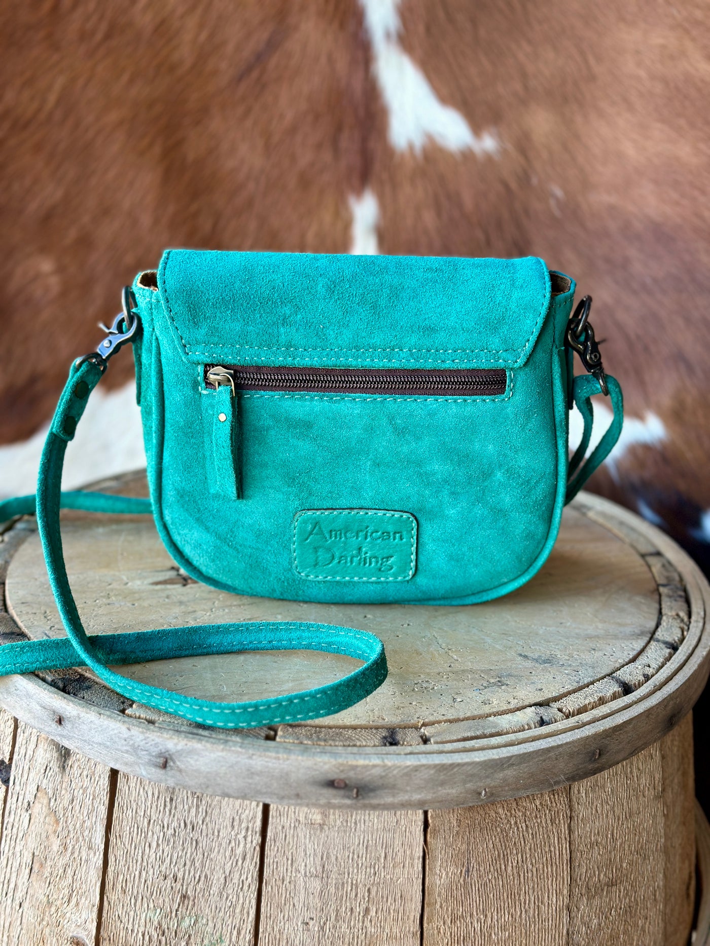 Lippy Suede Leather Top Flap Crossbody [Teal]