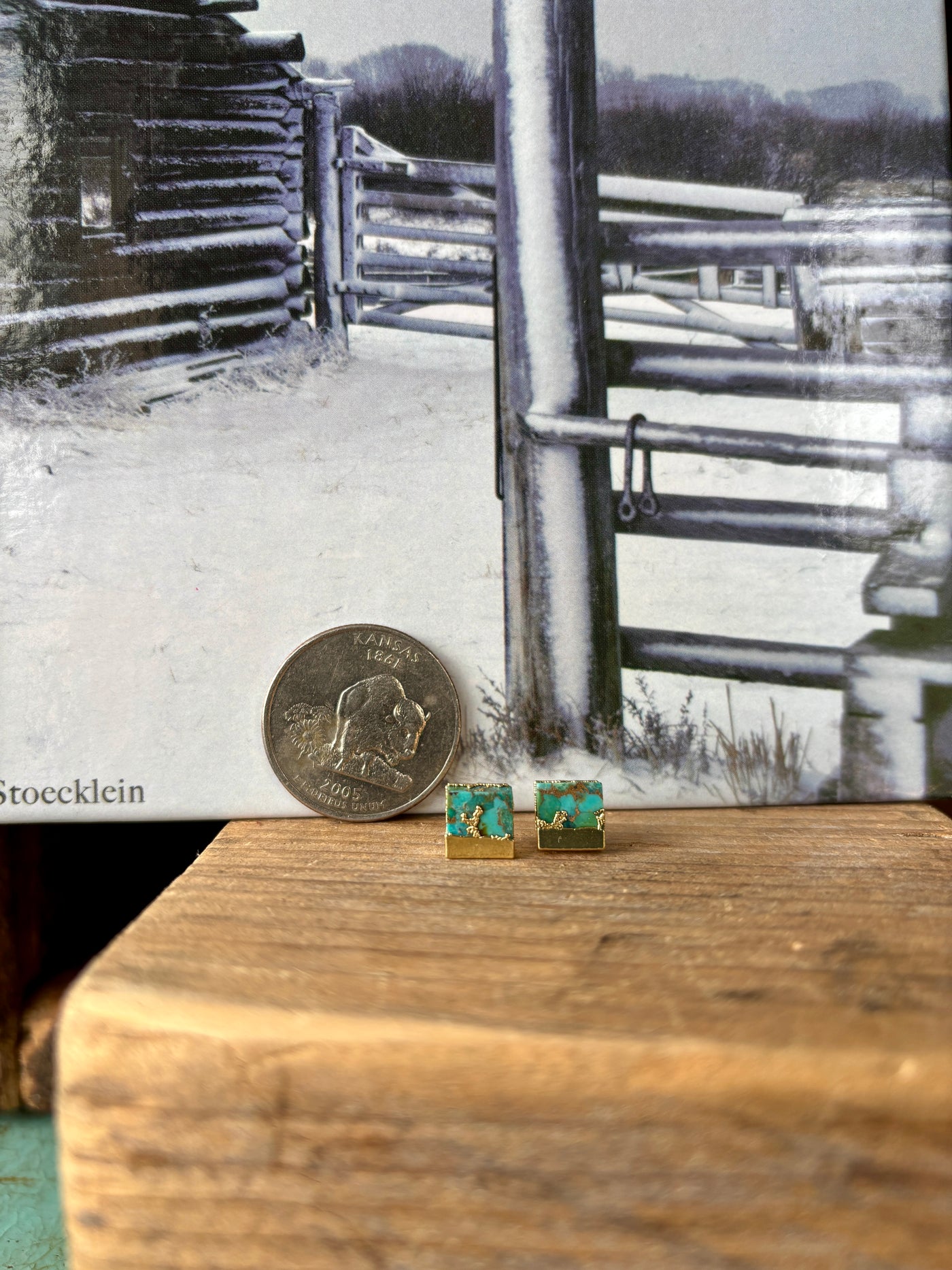 Lightweight and hypoallergenic turquoise gold square earrings perfect for sensitive ears