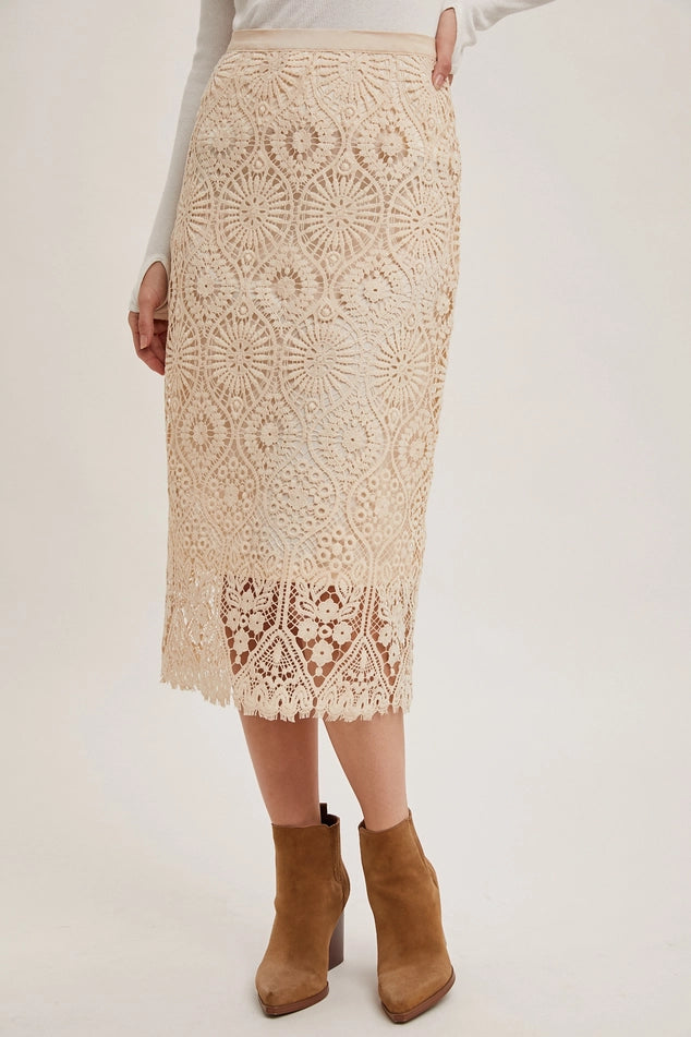 Madalyn Lace Midi Skirt [Beige]