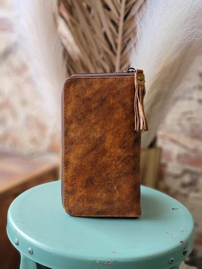 Madison Tooled Leather Mandala Organized Wristlet Wallet [Mandarin]