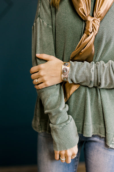Maggie Cowhide Concho Bracelet [Brown & White]