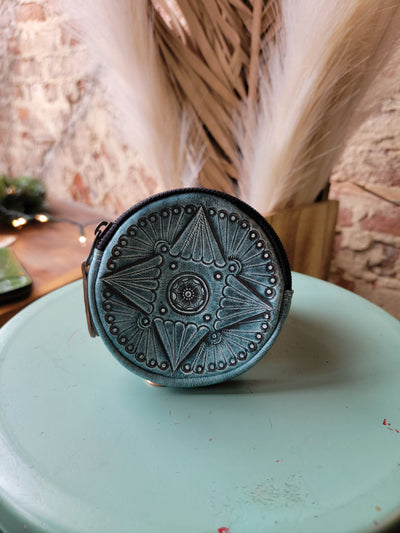 Maisy Round Tooled Leather Coin Pouch [Aqua]