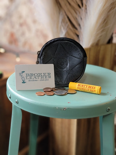 Maisy Round Tooled Leather Coin Pouch [Charcoal]