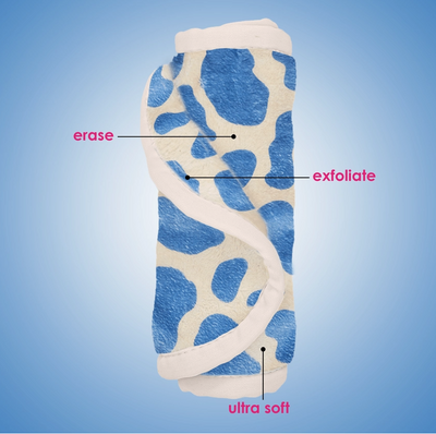 MakeUp Eraser Pro [Blue Cow Print] Erase. Exfoliate. Ultra Soft.