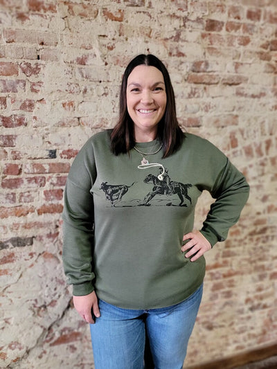 Western-inspired crewneck sweatshirt featuring a bold Breakaway Roper graphic.