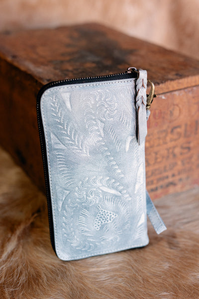 Meredith Tooled Leather Wallet/Wristlet [Whitewash]