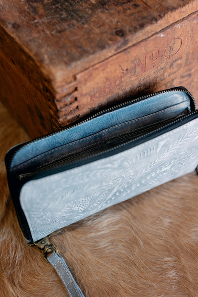 Meredith Tooled Leather Wallet/Wristlet [Whitewash]