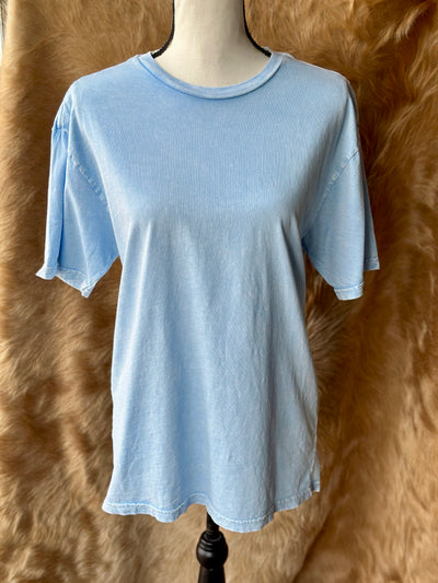 Western-inspired soft blue tee with worn-in look and breathable comfort.